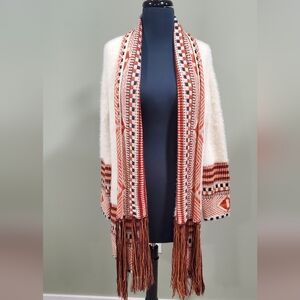 Bohemian Fringe Cardigan with Geometric Patterns